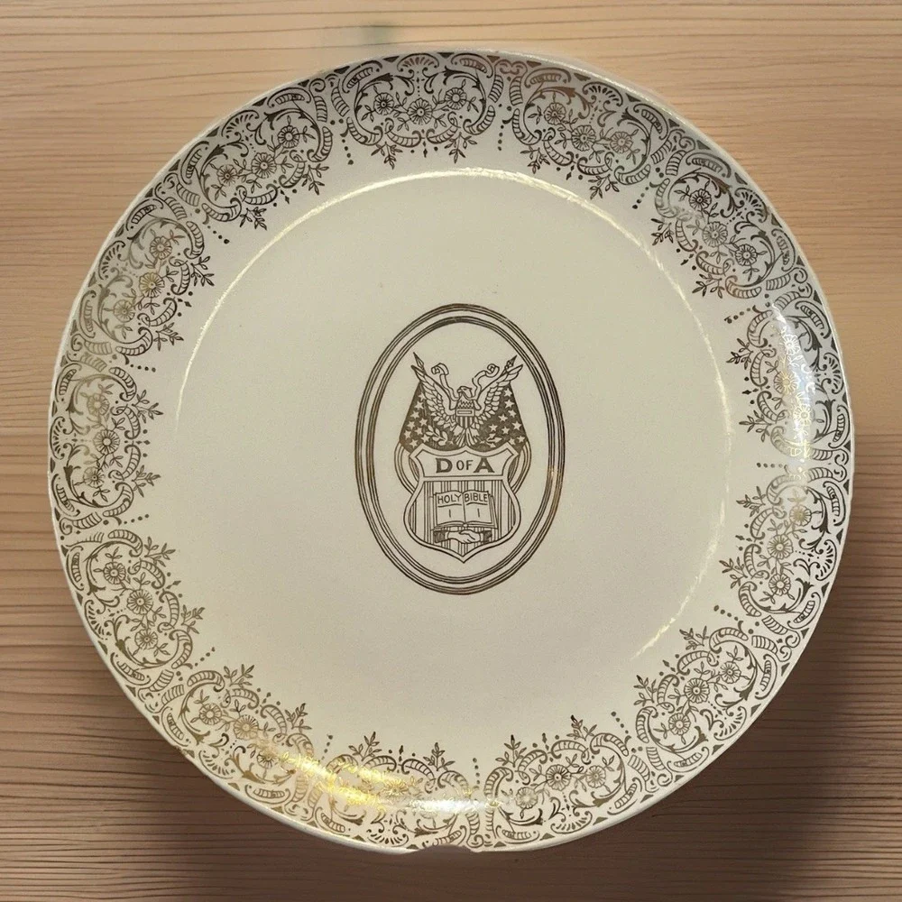 Glamour American Limoges Plate Daughters Of America Holy Bible 22K Gold Trim USA
